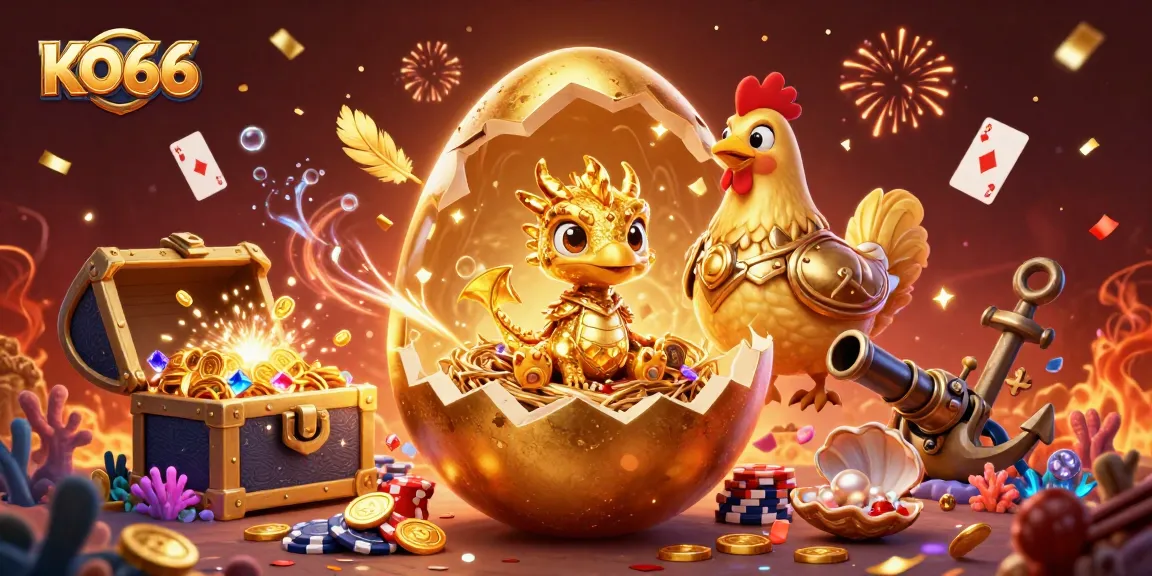 Experience the thrill of KO66 with a golden dragon and colorful casino elements!