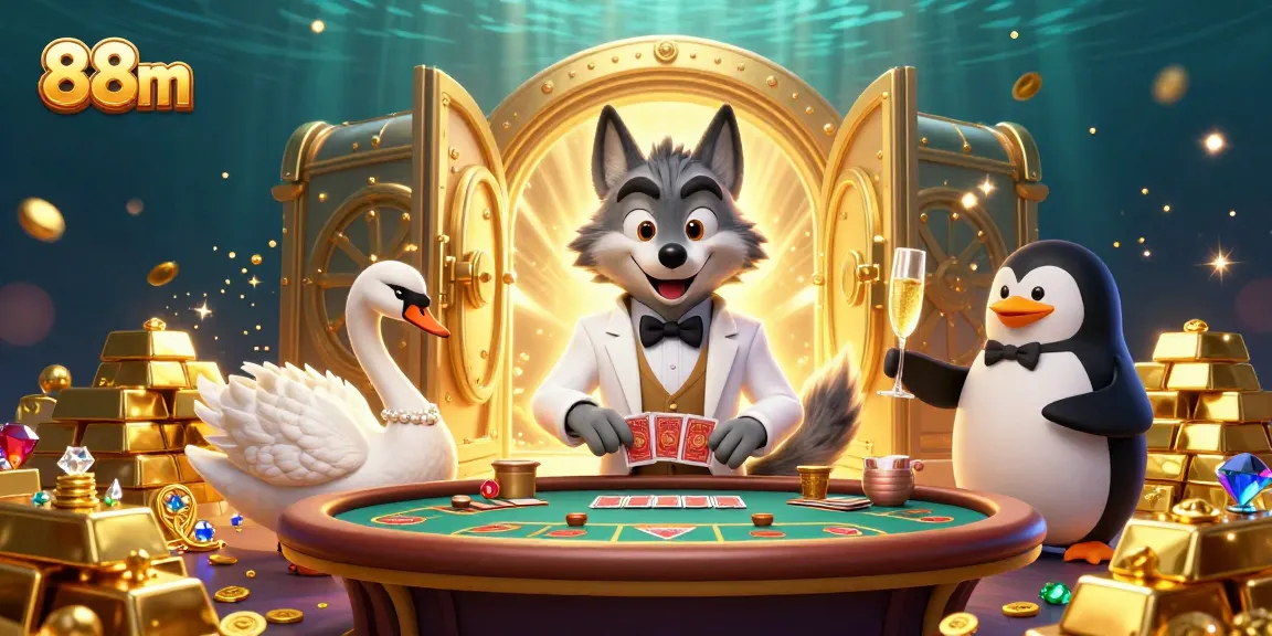 Engage with exciting baccarat action at 88m's vibrant casino scene featuring lavish characters.
